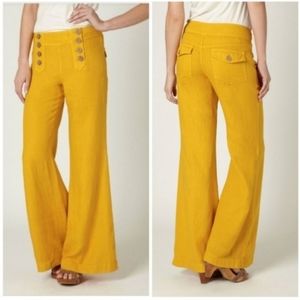 Elevenses Mustard Yellow Linen Wide Leg Pants, s 4